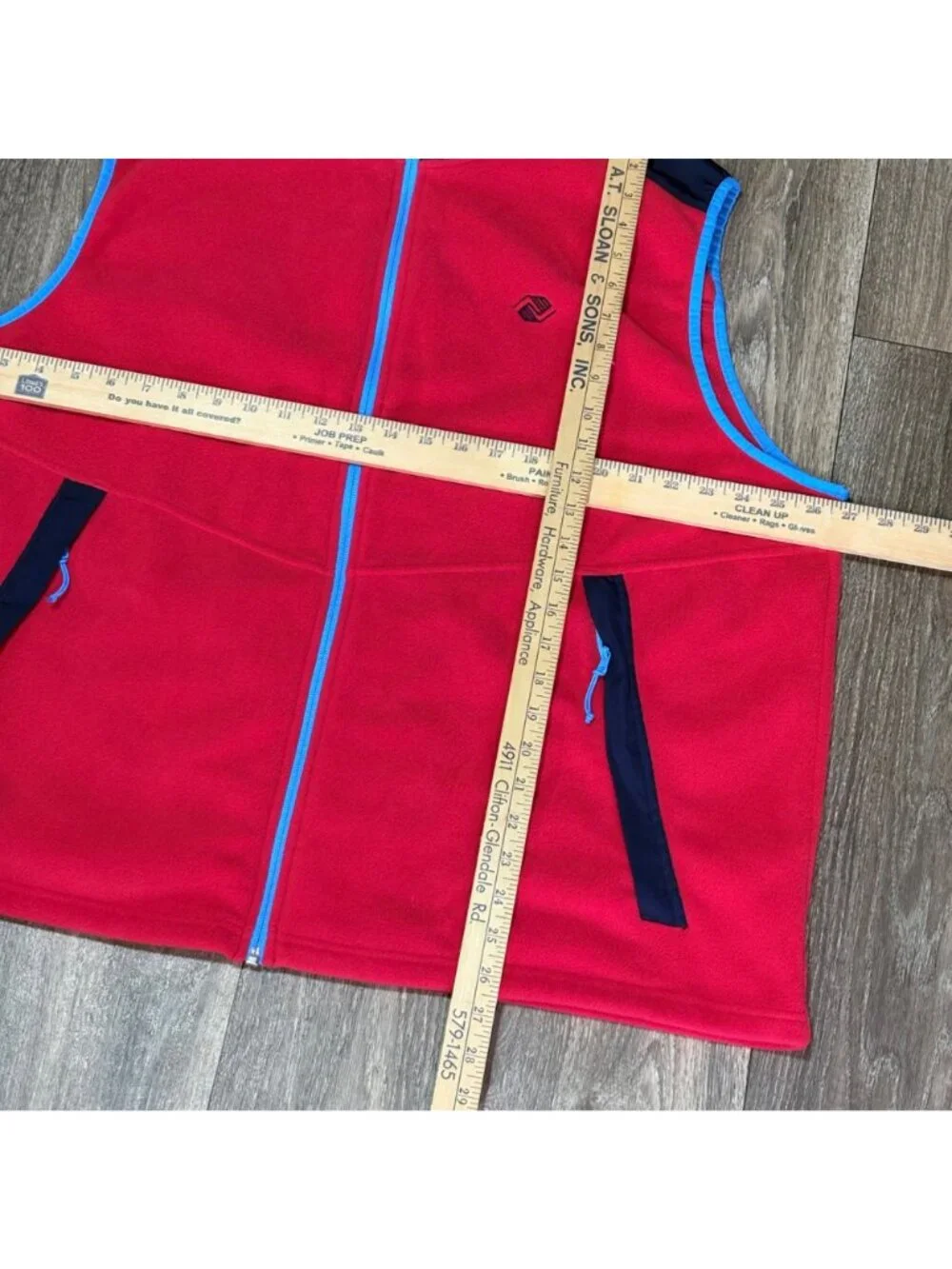 Lands End Mens Red & Navy Fleece Vest XXL Full-Zip Sleeveless Polyester